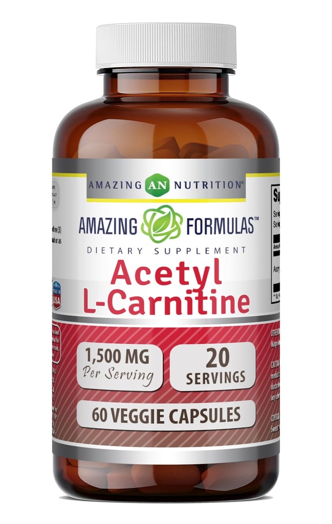 アメージングフォーミュラアセチルL-カルニチンHCLベジギーサプリメント - 500Mg、ベジギーカプセル(非GMO、グルテンフリー) - エネルギー生産と認知機能を促進する(60カウント)