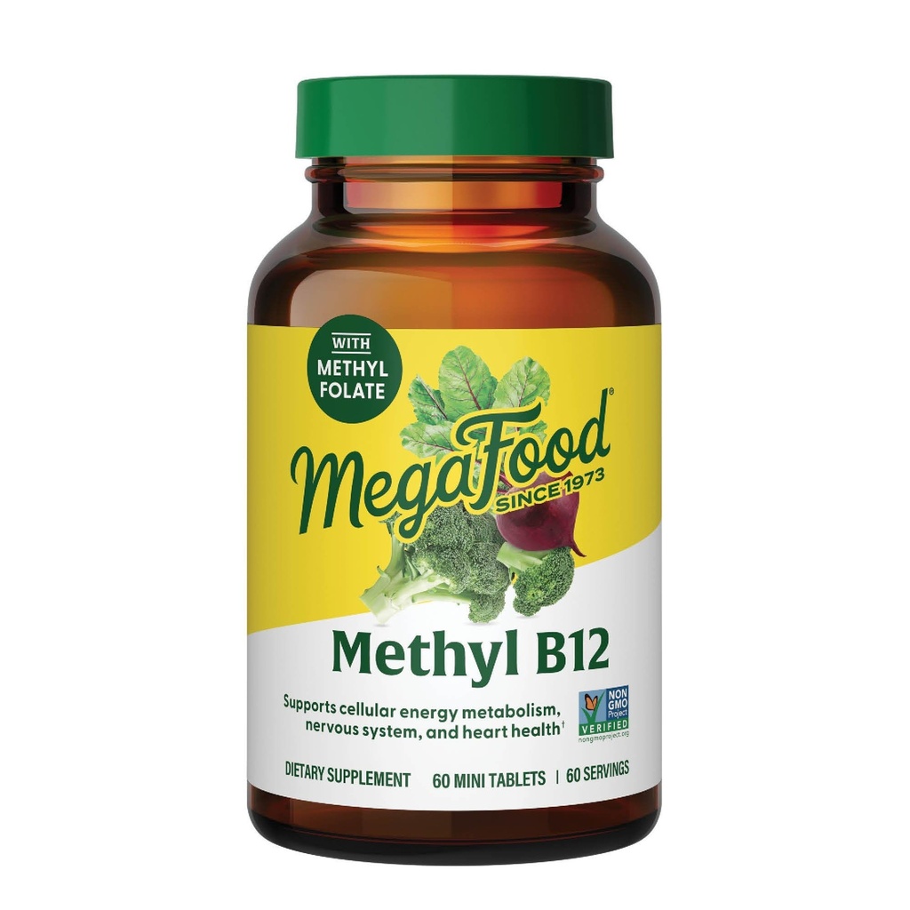 MegaFoodメチルB12 - ビーガン - メチルフォーレート、ビタミンB12&B6 - セルラーエネルギー生産をサポート、神経系健康&心機能 - 60錠