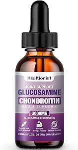 1 Pack Glucosamine Chondroitin MSM Liquid Drops, Extra Strength Joint Support Supplement for Adults Men & Women, Quercetin Boswelia, Bromelain, Antioxidant Immune Support (2 Fl oz)