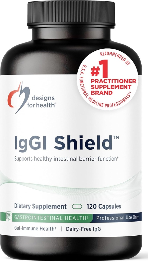 Designs for Health IgGI Shield - Gut Health & Immune Support Powder with Dairy-Free ImmunoLin Immunoglobulin and NAG - Help Bind & Remove Toxins and Fortify the Intestinal Barrier (120 Capsules)