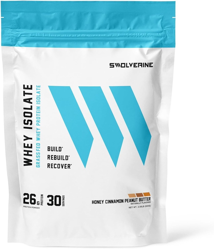 Swolverine Whey Protein Isolate | 26g Protein, Grass-Fed rBGH Free, Non-GMO, Digestive Enzymes(30サービング、ハニーシナモンピーナッツバター)