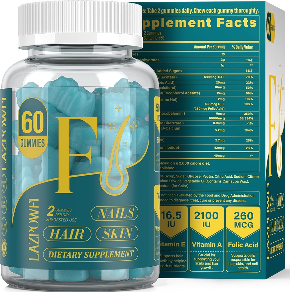 ビオチン・グミー -男性&女性のためのヘアスキンとネイルビタミン、ビーガンビタミンB7、髪の成長をサポートし、より強い爪、30日の供給 - Blueberry-60カウント