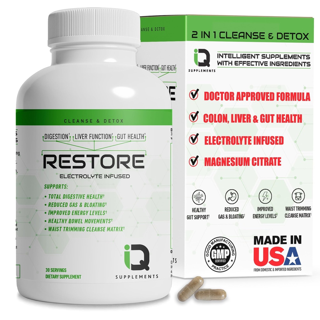 Restore 2 で 1 コロンクレンジング & デトックス w/ エスピルリウム - 女性と男性のための消化不良と便秘救済をサポート, ガットデトックス クレンジング w/ マグネシウム   電解注入コロンクレンザー&デトックス