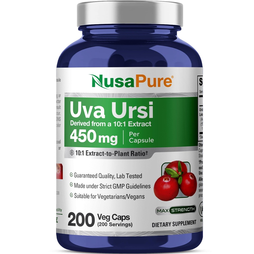 NusaPure Uva Ursi 10:1 抽出物, 450 mg 4,500mg 200 ベジタリアンキャップに等価 (非GMO, ビーガン) Bearberry