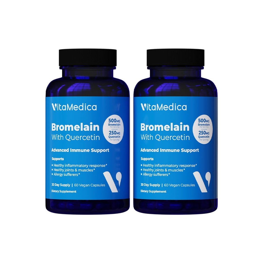 VitaMedica Bromelain & Quercetin サプリメント - 500mg Bromelain 250mg Quercetin - 2400 GDU 免疫、共同サポート、炎症と筋肉の回復 - 60 ビーガンカプセル - 30 サービング(2パック)