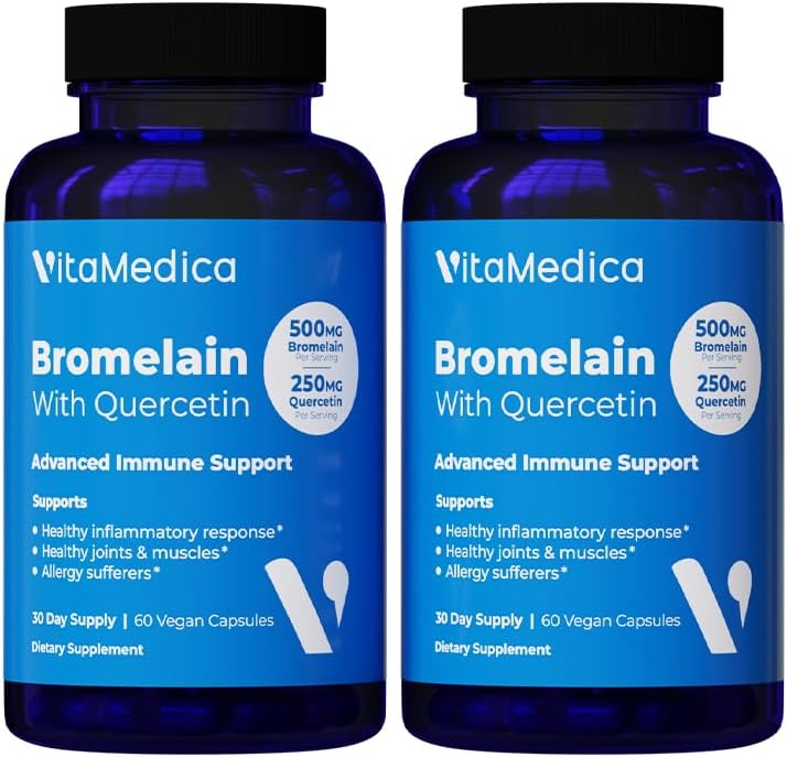 VitaMedica Bromelain & Quercetin Supplement - 500mg Bromelain 250mg Quercetin - 2400 GDU for Immunity, Joint Support, Inflammation and Muscle Recovery - 60 Vegan Capsules - 30 Servings (2 Pack)