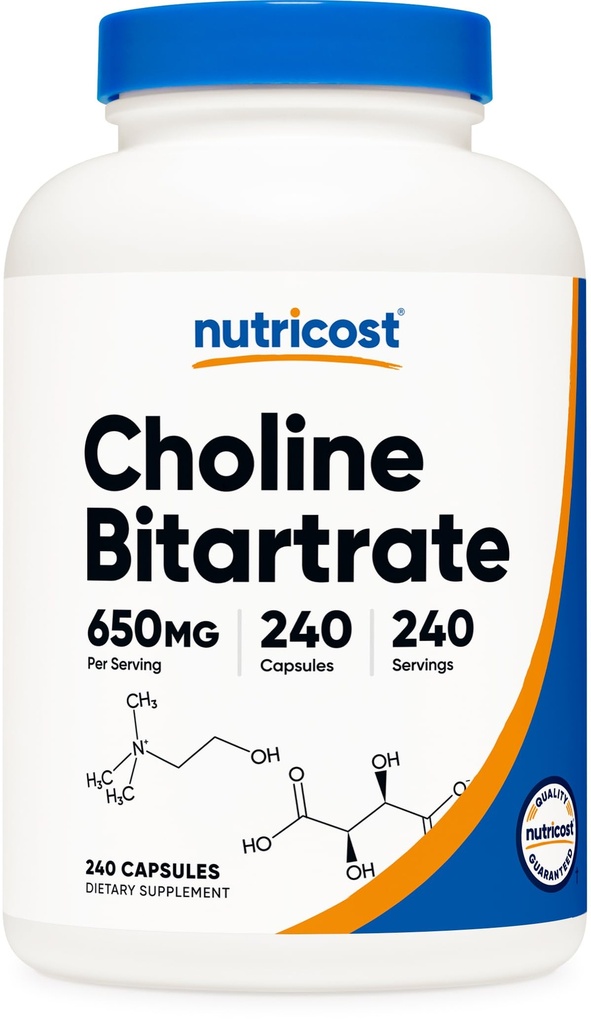 NutricostのコリンのBitartrate 650mgの240のベジタリアンのカプセル-非GMOのベジタリアンの友好的、グルテンフリー