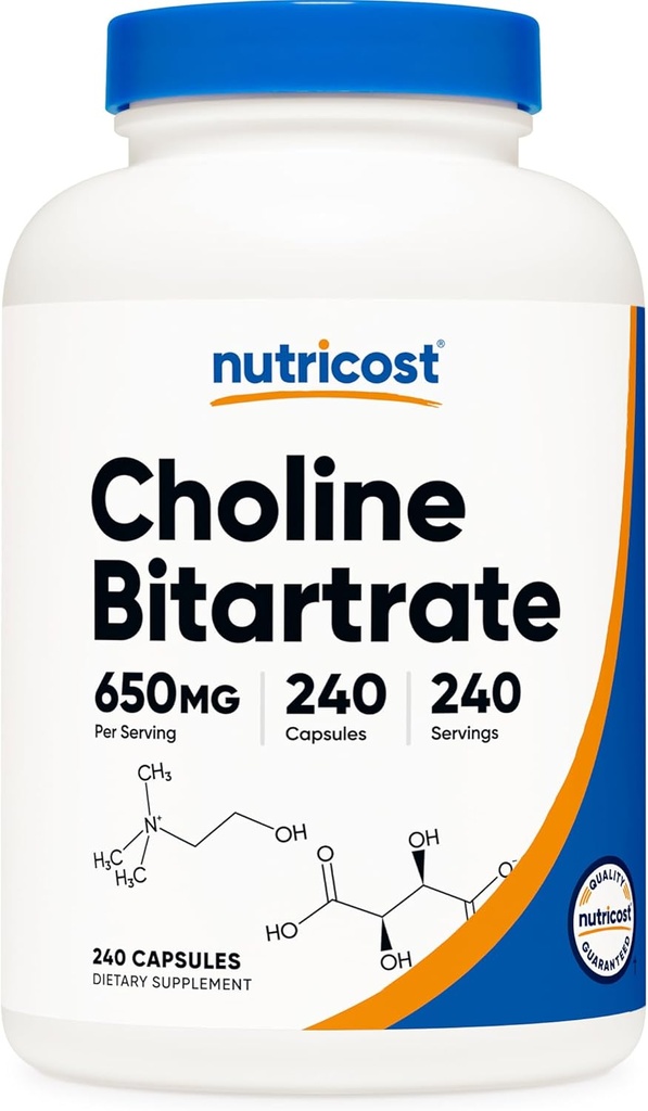 NutricostのコリンのBitartrate 650mgの240のベジタリアンのカプセル-非GMOのベジタリアンの友好的、グルテンフリー