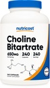 NutricostのコリンのBitartrate 650mgの240のベジタリアンのカプセル-非GMOのベジタリアンの友好的、グルテンフリー