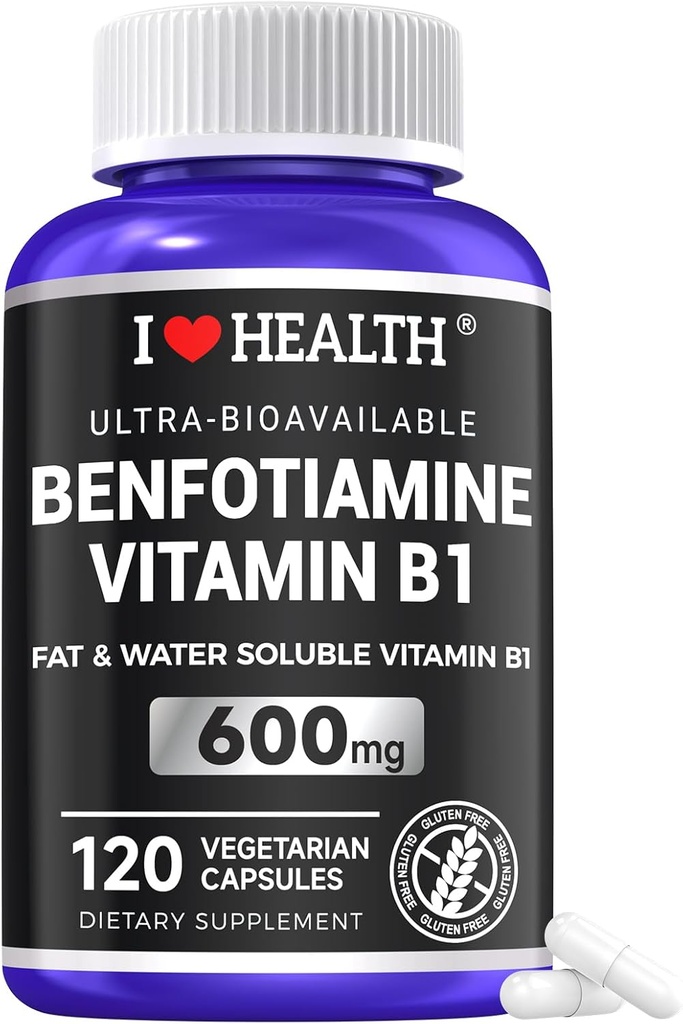 Benfotiamine 600mgプラス20mgビタミンB1 | 120ベジギーカプセル | アメリカ製 | 3rd Party Tested | 脂肪溶性エッセンシャルビタミンB1チアミンサプリメント | 非GMO | グルテンフリーベジタリアン対応