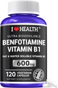 Benfotiamine 600mg Plus 20mg Vitamin B1 | 120 Veggie Capsules | Made in USA | 3rd Party Tested | Fat Soluble Essential Vitamin B1 Thiamine Supplement | Non-GMO | Gluten Free-Vegetarian Friendly