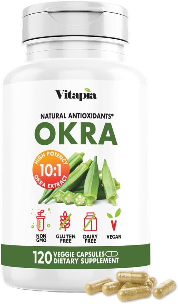 Vitapiaオクラエキス - 心の健康、抗酸化剤、ガット&消化、ウェルネスサポート - 10:1比率&120ベジギーカプセル - 非GMO、グルテンフリー、ビーガンサプリメント