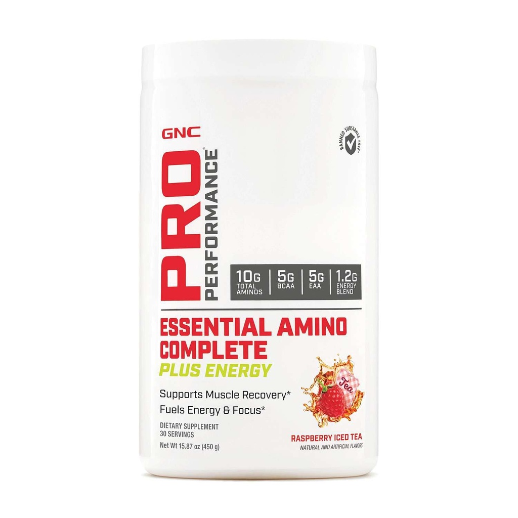 GNC プロパフォーマンス エッセンシャル アミノ コンプリートプラス エネルギー - ラズベリー アイスティー | 5g BCAA, 5g EAAプラス エネルギーブレンドと電解複合体 | 30 サービング