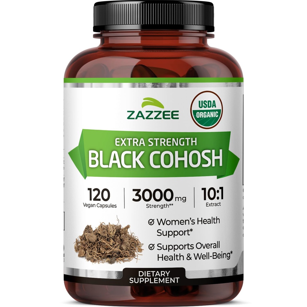Zazzee USDAオーガニックブラックコホッシュ10:1抽出物、3000mg強度、120ビーガンカプセル、4ヶ月の供給、標準化され、集中10X抽出物、100%ベジタリアン、オールナチュラル、非GMO、米国製