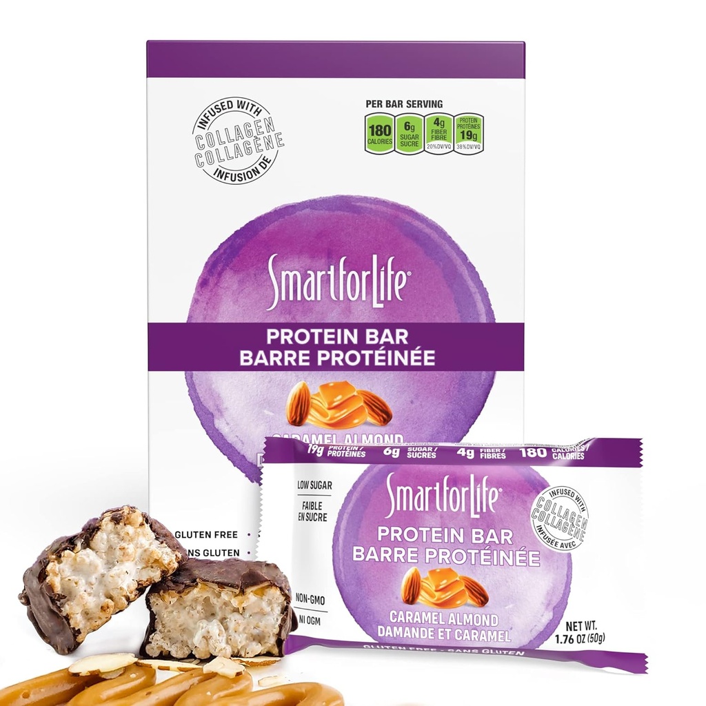 ライフハイプロテインバーのためのスマート - キャラメルアーモンド - クランチ19gプロテインバー - 12バー - プロテインスナック - キャラメルプロテインバー