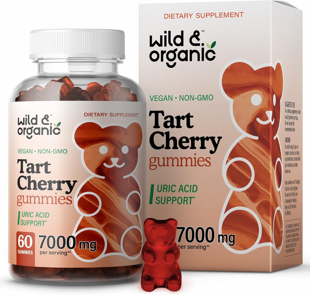 ワイルド&オーガニックタルトチェリーガミー 7000 mg - タルトチェリーエキスサプリメント 尿レベルサポート - 60ビーガン、非GMOチュード