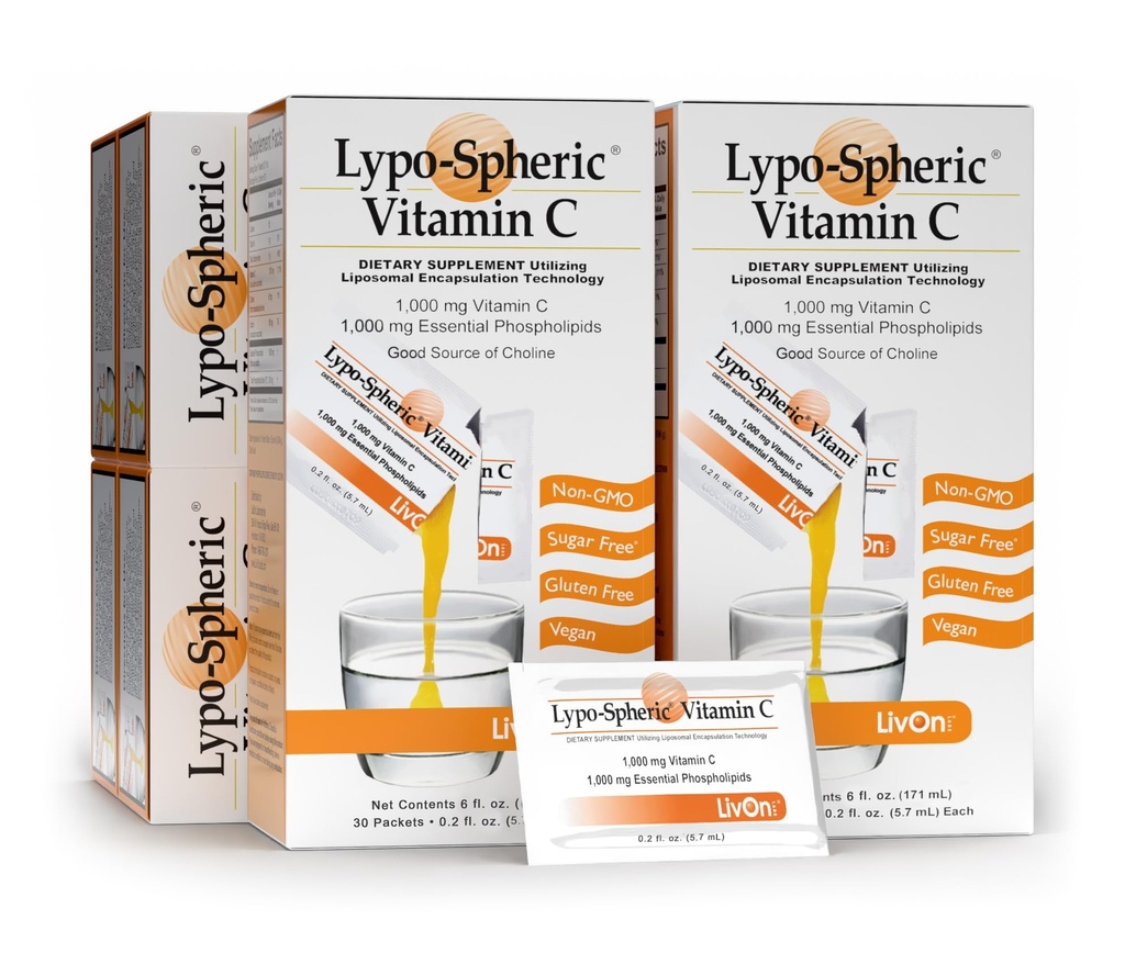 LivOnの実験室のLypo-SphericのビタミンC – 6のカートン(180のパケット) – 1,000のmgのビタミンC及び1,000のmgのカプセルごとのエッセンシャルPhospholipids – 吸収を改善するために絶縁されるLiposome – 100%非GMO
