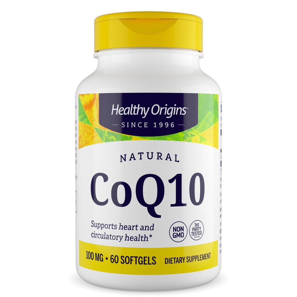 健康な起源® CoQ10 100 mg – 自然トランスイソマーUbiquinone – イースト発酵, 心臓の健康をサポート & 細胞エネルギー – 非GMO 60ソフトゲル