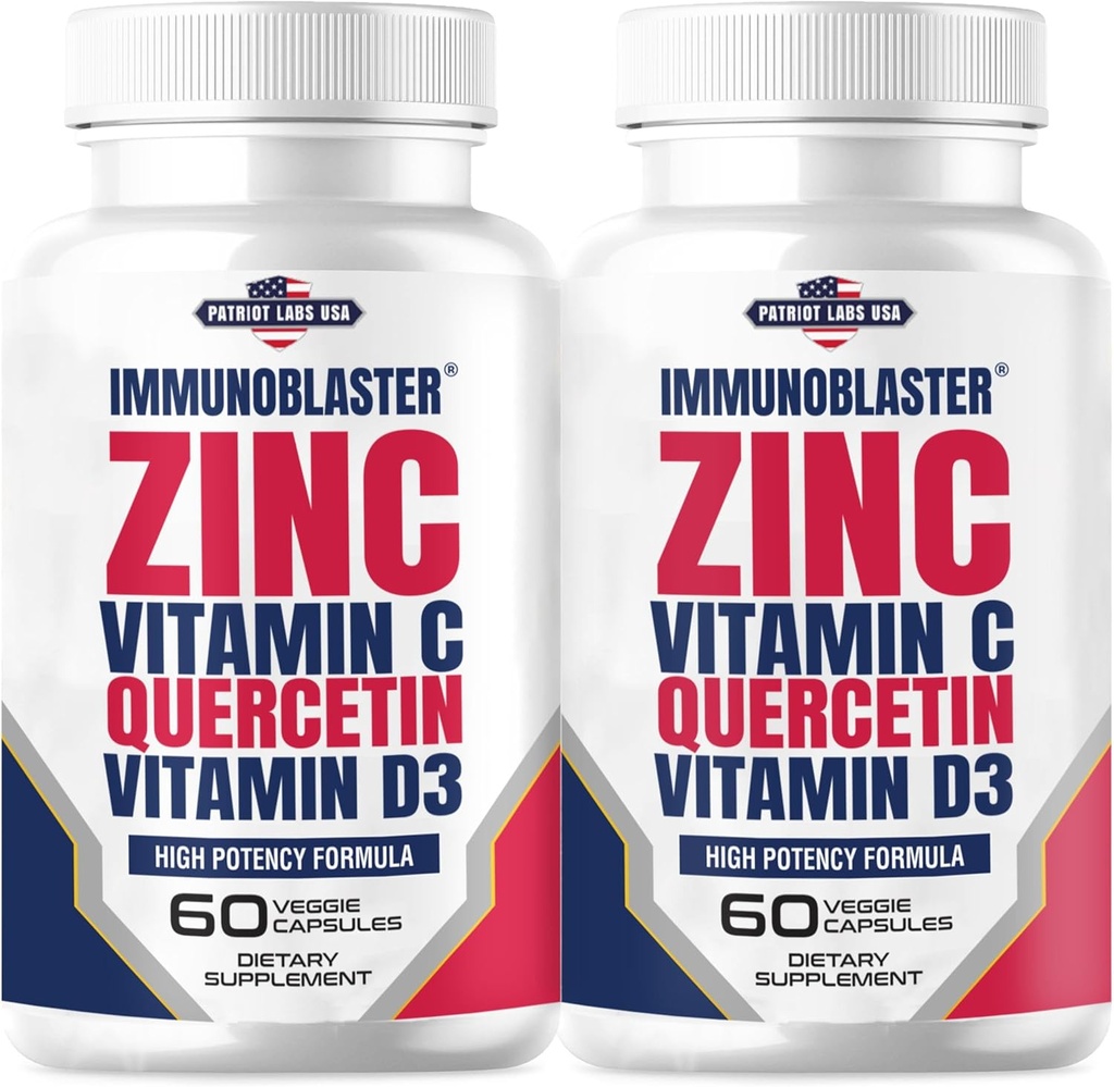 (2 Pack) ImmunoBlaster Zinc Quercetin 500mg with Vitamin D and C Antioxidant Immune Support High Potency Quercetin Zinc Supplement for Men and Women - Gluten, Soy, & Dairy Free - 120 Count (Twin Pack)
