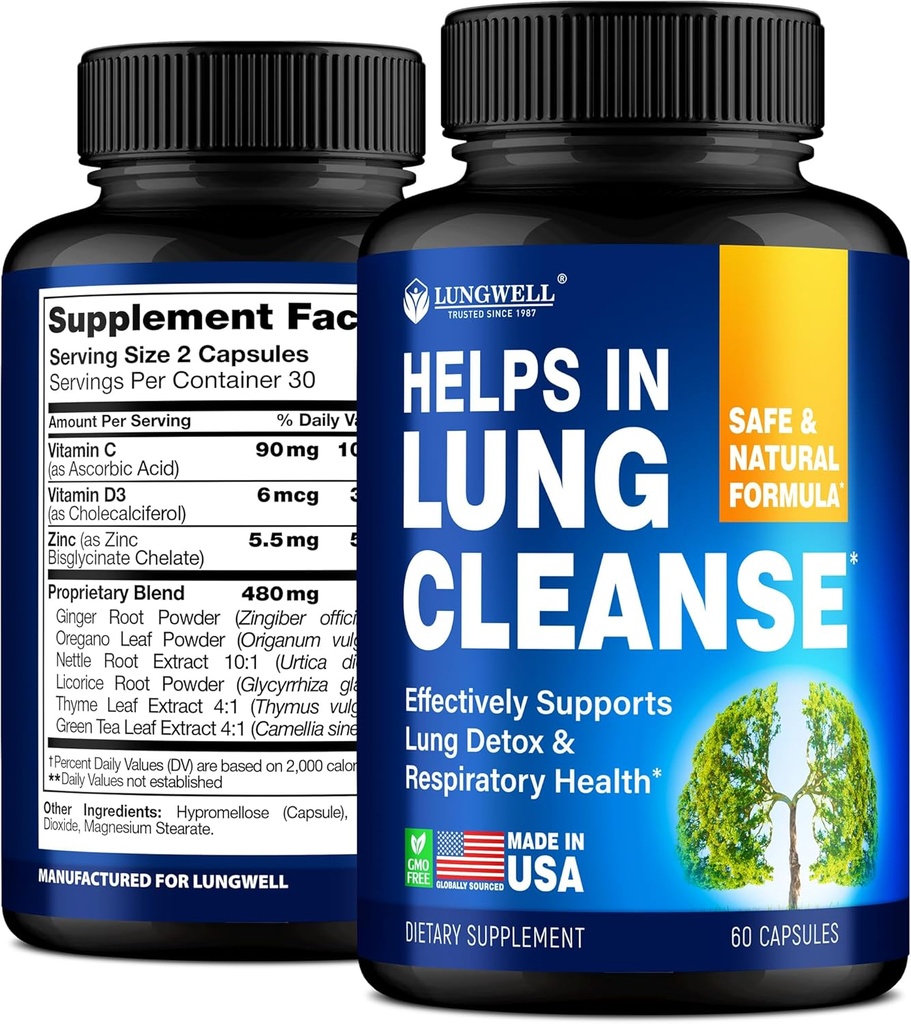 Quit Smoking Aid for Lung Cleanse & Health - Made in USA - Lung Detox with Licorice Root, Ginger & Nettle Root, Green Tea, Thyme & Oregano Leaves for Lung Clear Support & Stress Relief - 60 Capsules