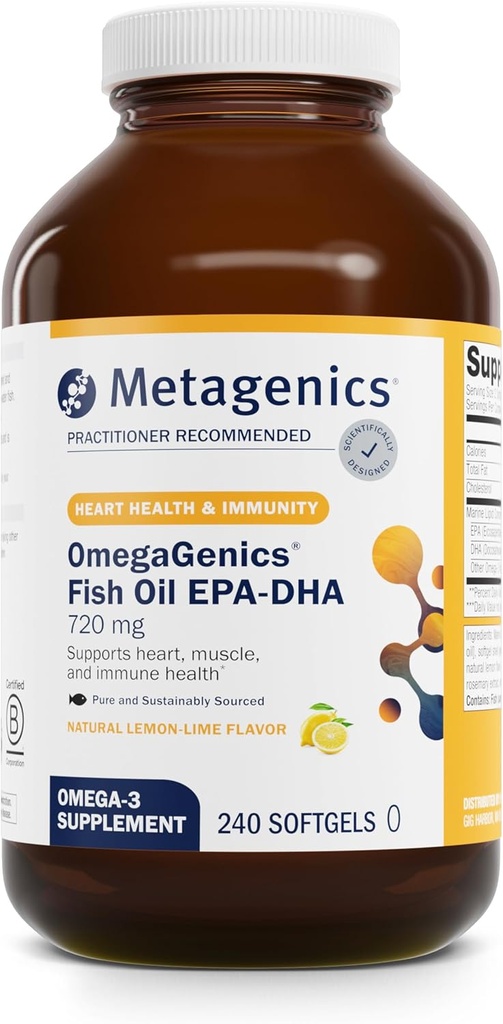 メタジェニックスオメガジェニックスフィッシュオイルEPA-DHA 720mg - Omega-3フィッシュオイルサプリメント - 高効力 - 心の健康、筋骨格の健康と免疫システムの健康* - DHA&EPA - 240 Softgels