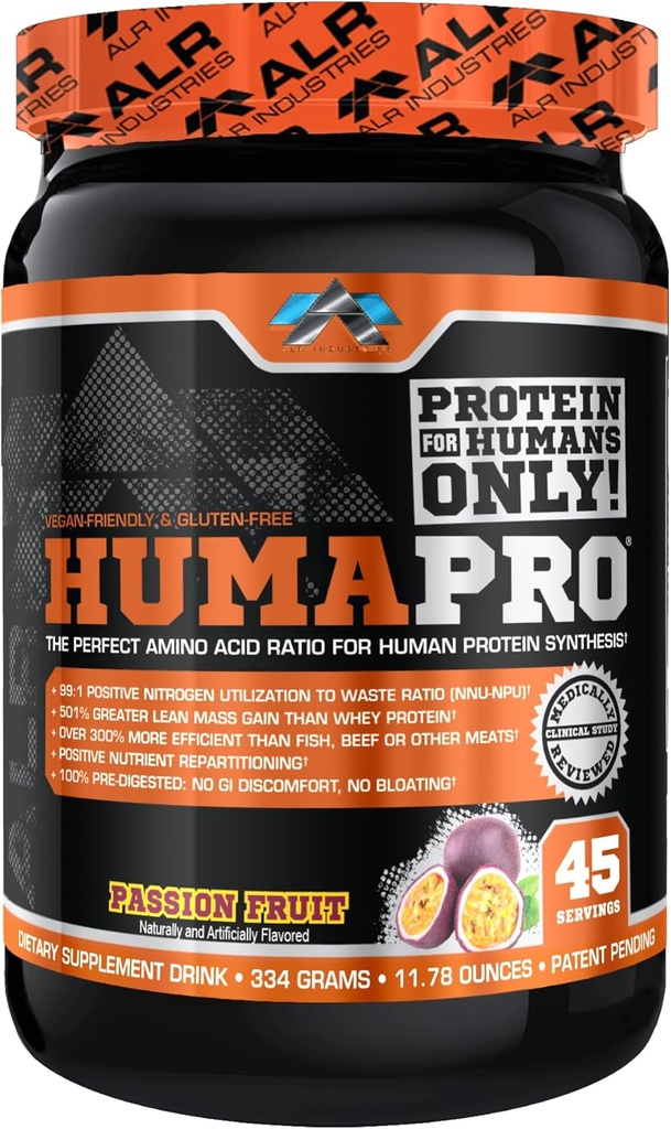 Humapro | アミノ酸タンパク質マトリックス for Human | リーンマッスルの99%活用 | ヴィーガン・グルテンフリー | 334g / 45 サービング(パッションフルーツ)