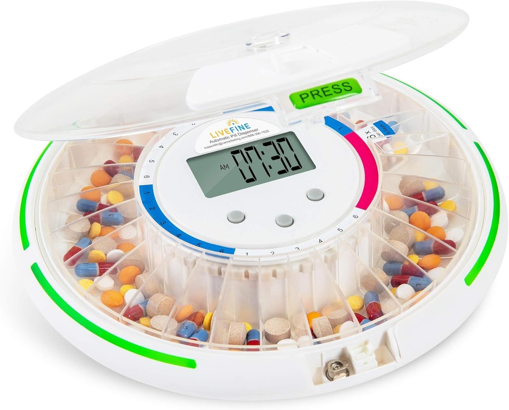 28日電子薬学のオルガナイザーが付いている生きている良い自動丸薬ディスペンサー、6つの適量の型板、読みやすいLCD表示、音及び軽い警報及び記述、ビタミン、補足のためのキー及び多く