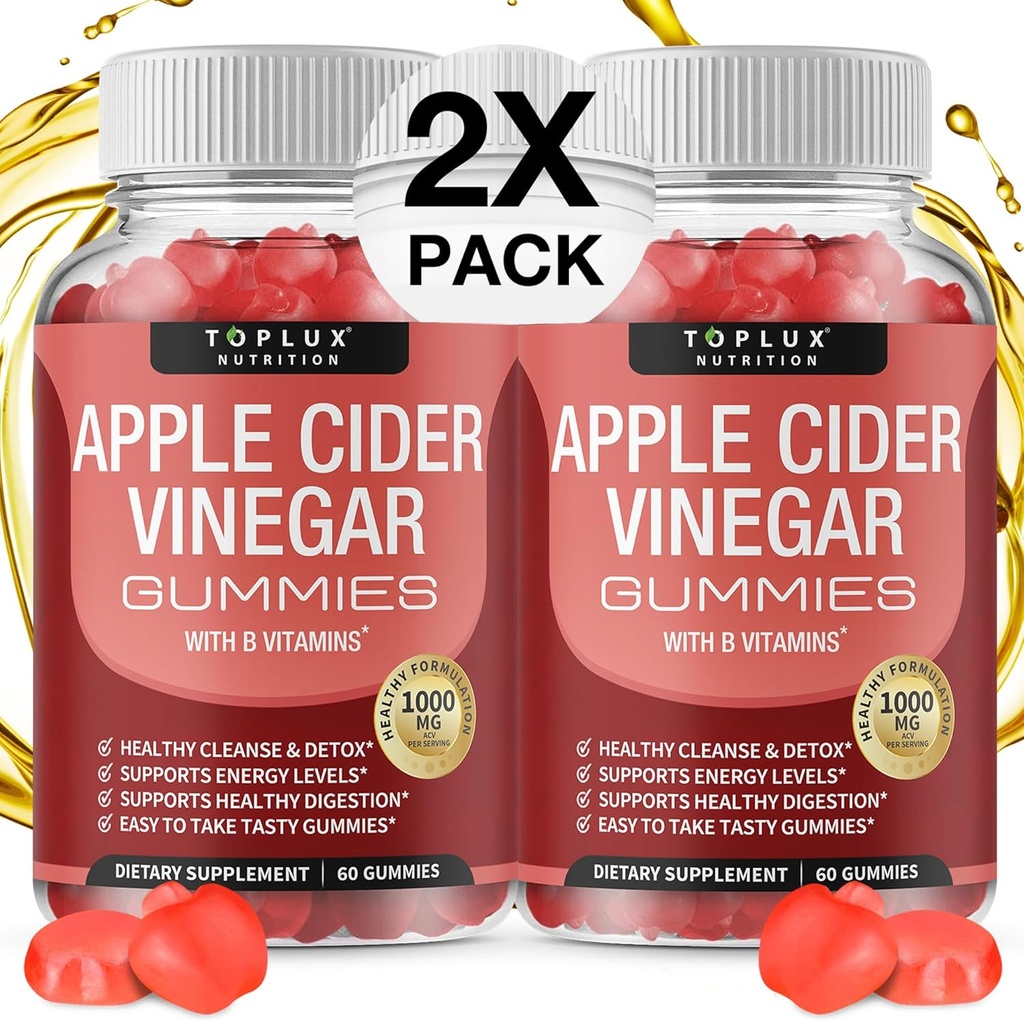 TopluxのAppleのサイダーのウインガーのグミー-B12の1000mg ACV、ビートルート、免疫システム、デトックス&クレンジングのためのザクロ、男性女性2XのパックのためのApple Cider VinegarのカプセルへのGummyの代わり