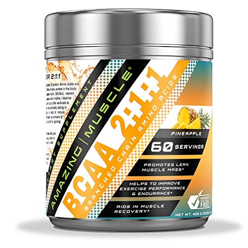 驚くべき筋肉 BCAA 2:1:1 分岐させた鎖のアミノ酸の補足 | サービングごとの 6000 Mg | パイナップルの味 | 60 のサービング