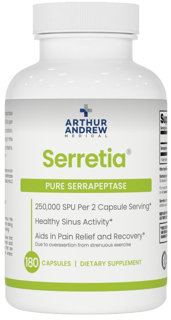 アーサー・アンドリュー・メディカル、Serretia、筋肉およびSinusサポートのためのSerrapeptaseの方式、180のカプセル