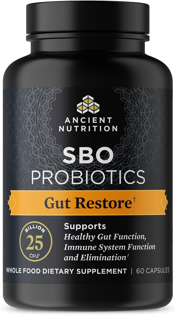 古代栄養プロバイオティクス、SBO Probiotics Gut Restore 60 Ct、Gut Health、Digestive、Immune Support、Gluten Free、古代スーパーフードブレンド、25 Billion CFUs * サービングあたり