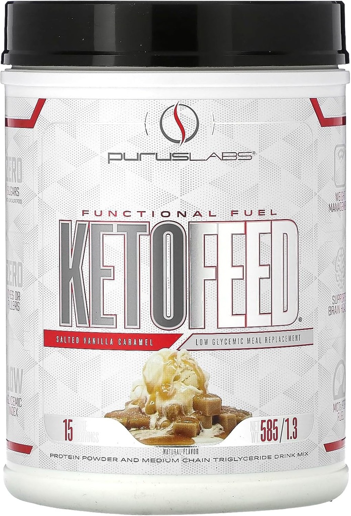 Purus Labs KetoFeed Protein | Keto Low Glycemic Protein 食事の交換 | 低炭水化物・0 砂糖 | MCT追加 | 20g 乳白色たんぱく質(サルテッドバニラキャラメル)