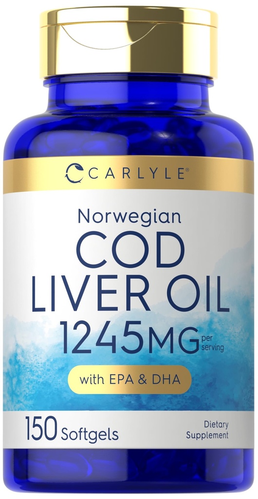 Carlyle Norwegian Cod Liver Oil | with EPA & DHA | 1245mg | 150 Softgels | 液体カプセル | 非GMO&グルテンフリーサプリメント