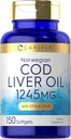 Carlyle Norwegian Cod Liver Oil | with EPA & DHA | 1245mg | 150 Softgels | 液体カプセル | 非GMO&グルテンフリーサプリメント