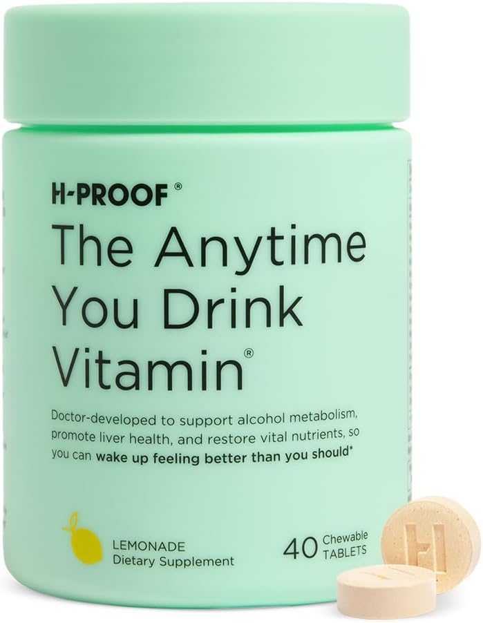 H-PROOF あなたはビタミンを飲むとき、いつでも, 肝健康 & 電解液と免疫サポート, ミルクアザミ, ビタミンB & C - 40 咀嚼可能なタブレット (20 サービング), ビーガン, Lemonade