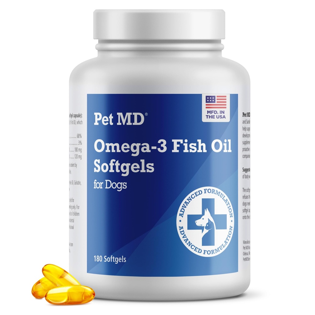 ペットMD – 犬のためのオメガ3魚油サプリメント – 犬のためのスキンとコートサポート – 180 Softgels