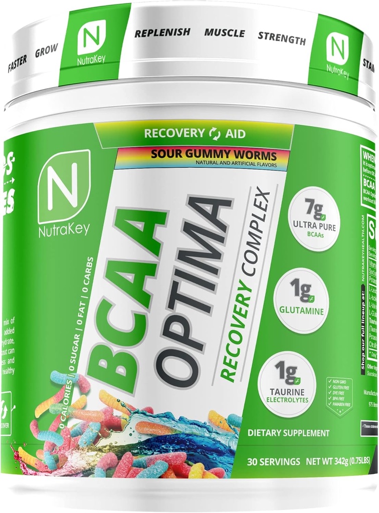 NutraKey BCAA Optima Post Workout Recovery Complex、No Sugar、Carb、Recovery Aid、Sour Gummy Worms