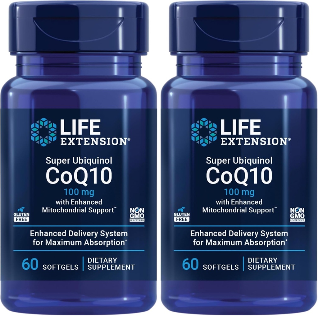 ライフエクステンションスーパーUbiquinol CoQ10強化ミトコンドリアサポート、ubiquinol CoQ10、シラジット、強力な心の健康と細胞エネルギー生産サポート、超吸収性、グルテンフリー、60ソフトゲル