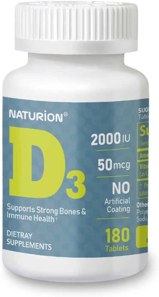 ビタミンD3 2000iu (50 mcg) 免疫サポート、健康な筋肉機能および骨の健康のための6か月の供給-非GMO、ビタミンB2のグルテンフリー、(ミニタブレット)、180の計算
