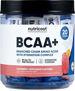 Nutricost BCAA + Hydration Raspberry Lemonade(20 スティックパック) - 分岐させたチェーン アミノ 酸と水和コンプレックス - グルテンフリー、非GMO