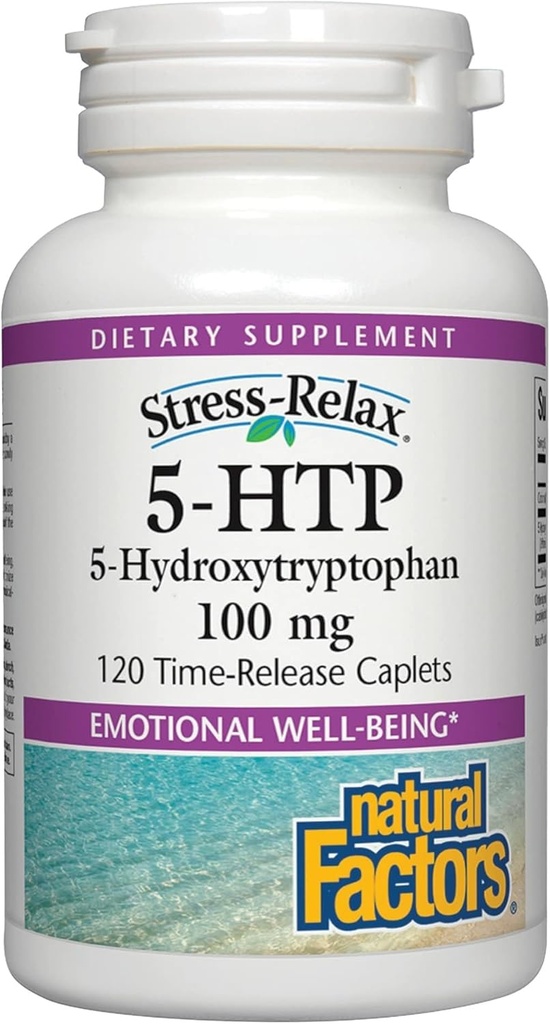 Natural Factors, Stress-Relax 5-HTP 100 mg, Pharmaceutical-Grade Supplement, Supports Sleep & Emotional Well-Being, 120 Count (Pack of 1)