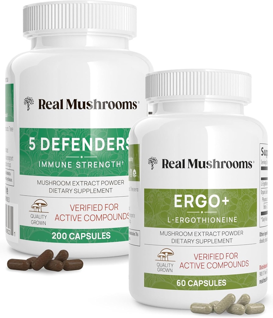 実質のきのこ Ergothioneine (60ct) と 5 の擁護者 (200ct) 束 - トルコの尾、椎茸、Reishi、Chaga、Maitake、Oyster - 自然な長寿と免疫力 - ビーガン、グルテンフリー、非GMO