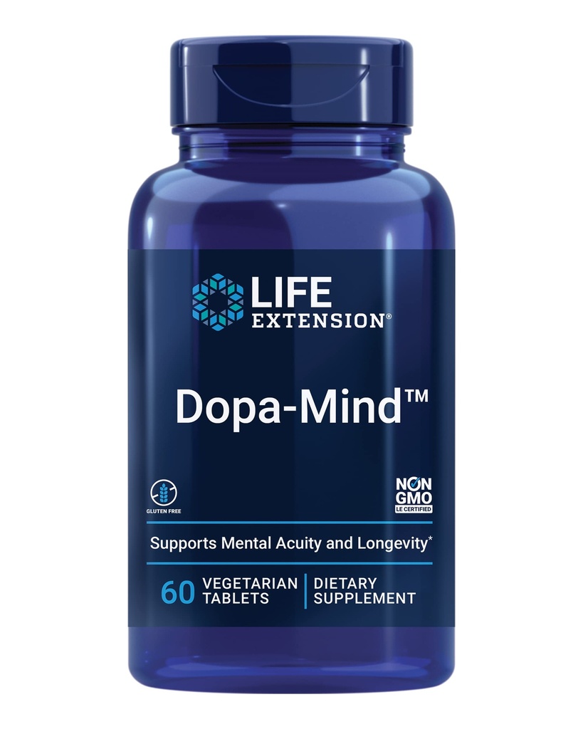 ライフエクステンションDopa-MindTM、ドーパミンサポートサプリメント、認知性能、健康なドーパミン生産、グルテンフリー、非GMO、ベジタリアン、60錠