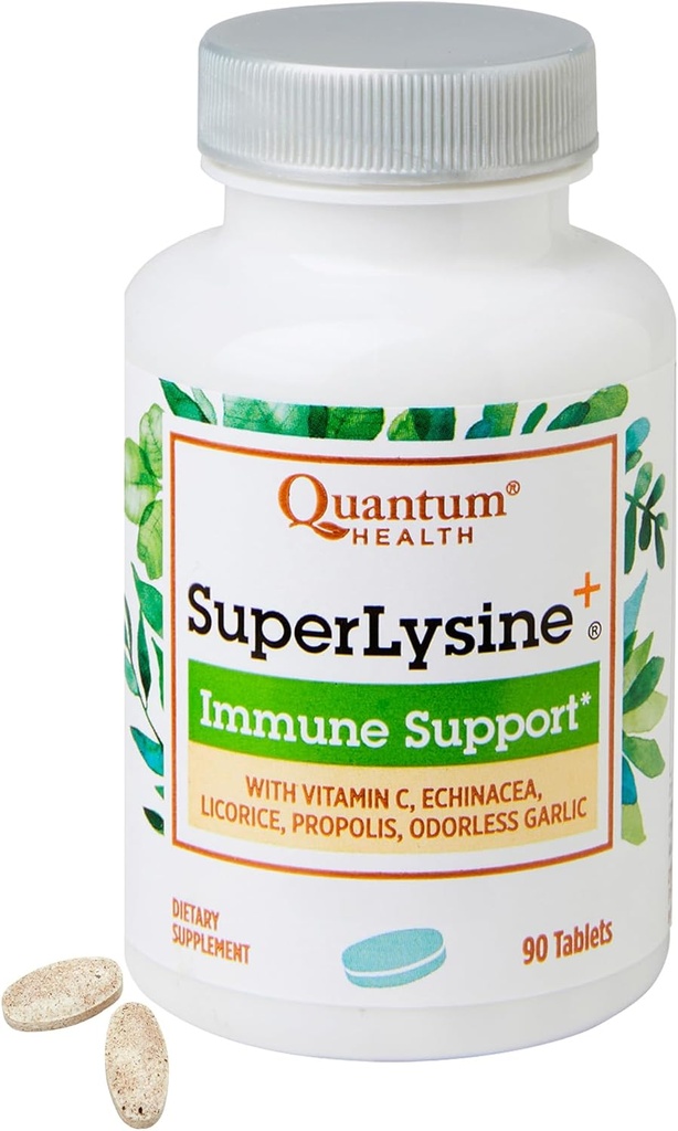Quantumの健康SuperLysine+の高度の方式の免疫サポート補足のLysine 1500のmgのビタミンC EchinaceaのLicoriceの蜂のプロポリス及び女性及び人のための無臭のニンニクの毎日の健康のブレンド- 90のタブレット