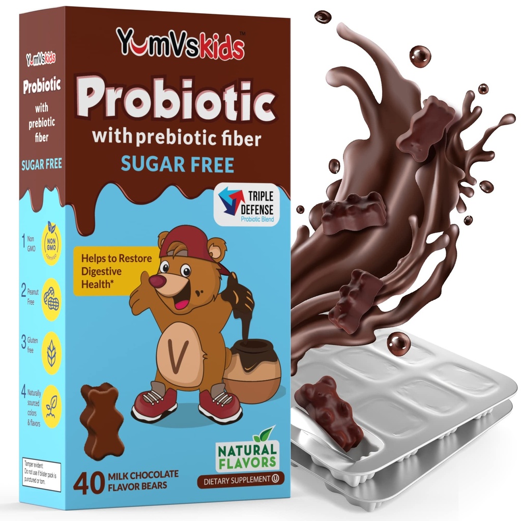 YumVs Prebiotic繊維の砂糖の自由なチョコレートChewableの補足が付いている子供のためのプロバイオティクス - 消化器の健康のための食事療法の補足のChewables - Toddlers、子供及びティーン60の計算