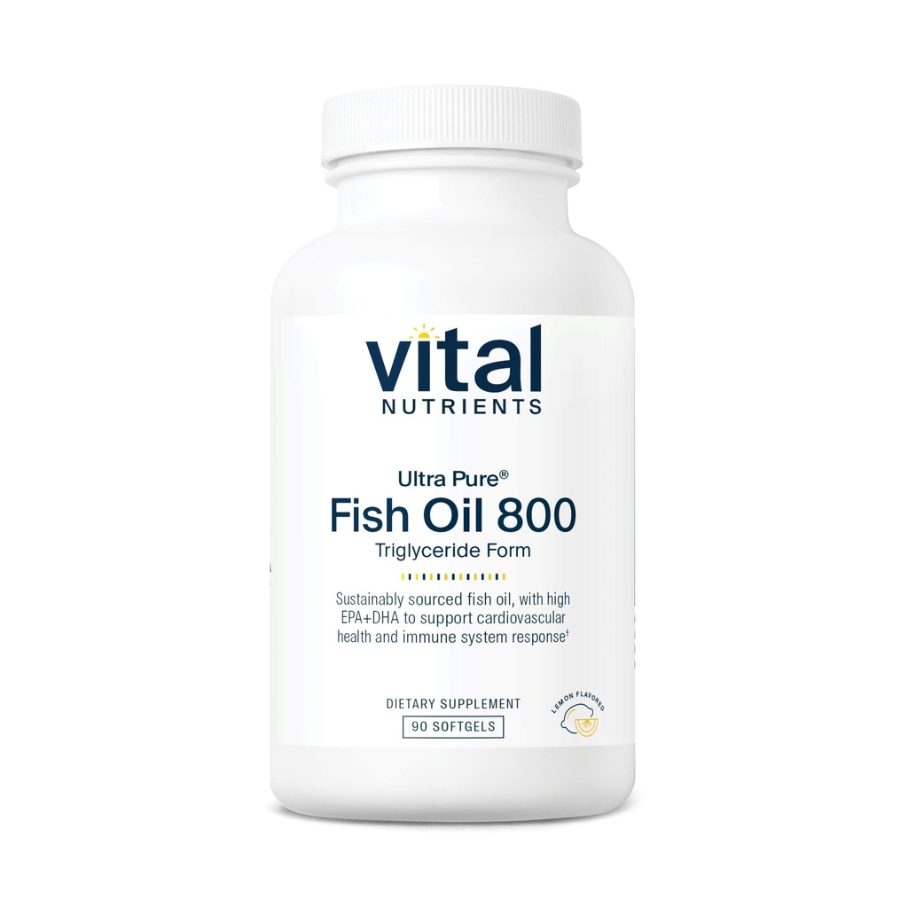 Vital Nutrients Ultra Pure® Fish Oil 800 Triglyceride Form | ハート・ブレイン・免疫健康※ | 持続可能 高EPA・DHAオメガ3脂肪酸 | レモン風味 | グルテン・乳製品・大豆フリー | 90 カウント