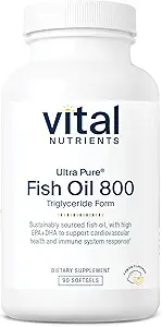 Vital Nutrients Ultra Pure® Fish Oil 800 Triglyceride Form | ハート・ブレイン・免疫健康※ | 持続可能 高EPA・DHAオメガ3脂肪酸 | レモン風味 | グルテン・乳製品・大豆フリー | 90 カウント