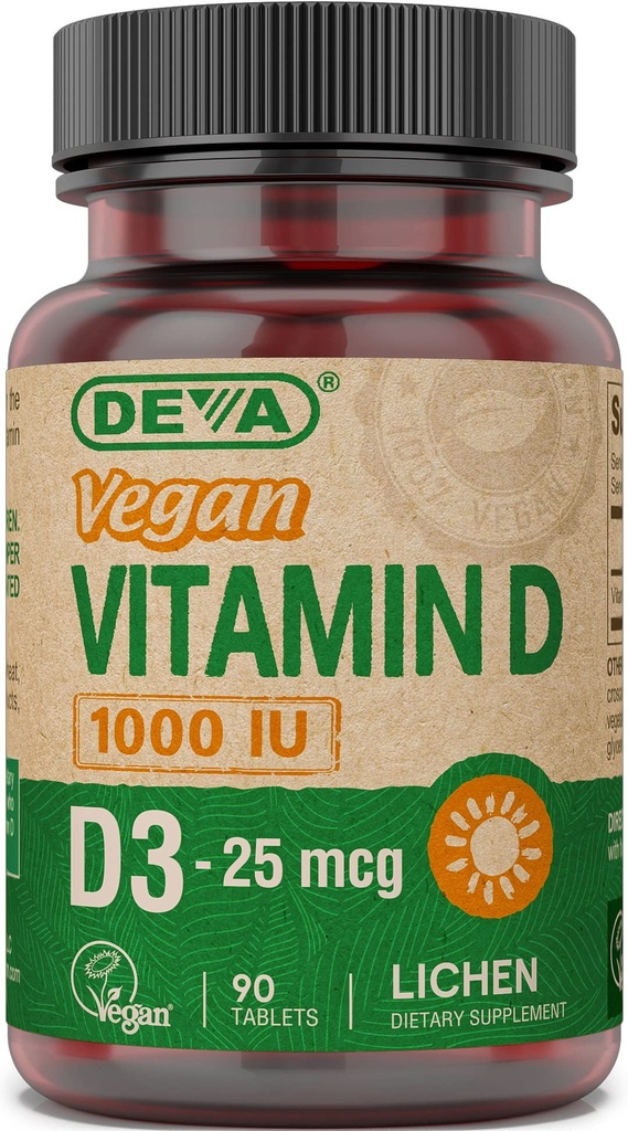 DEVAビーガンビタミンD3サプリメント - 1000 IU - Cholecalciferol - Lichen植物由来 - 90小錠