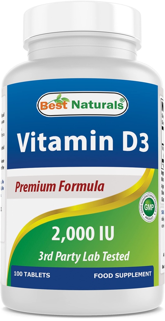 ベストナチュラルビタミンD3 2000 IU(50 mcg) - 100錠 - 100日の供給 - 免疫健康、強力な骨や歯をサポートし、筋肉機能(100カウント)