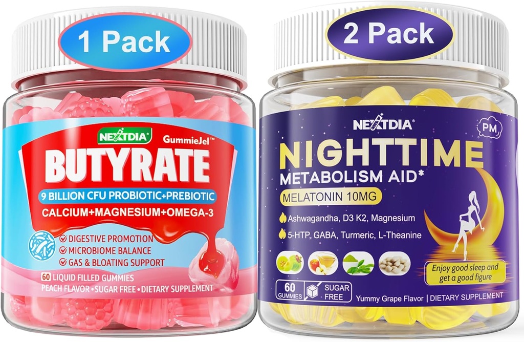 バンドル:プロバイオティック+プレバイオティクス+ポストバイオティクス&メラトニン10mg 20mgナイトタイム代謝睡眠ガミー
